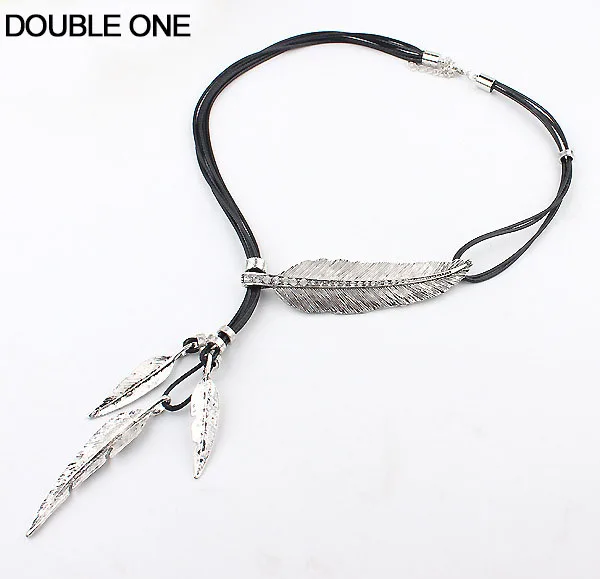 Модная кожаная веревка колье с кисточками и листьями эффектные ювелирные