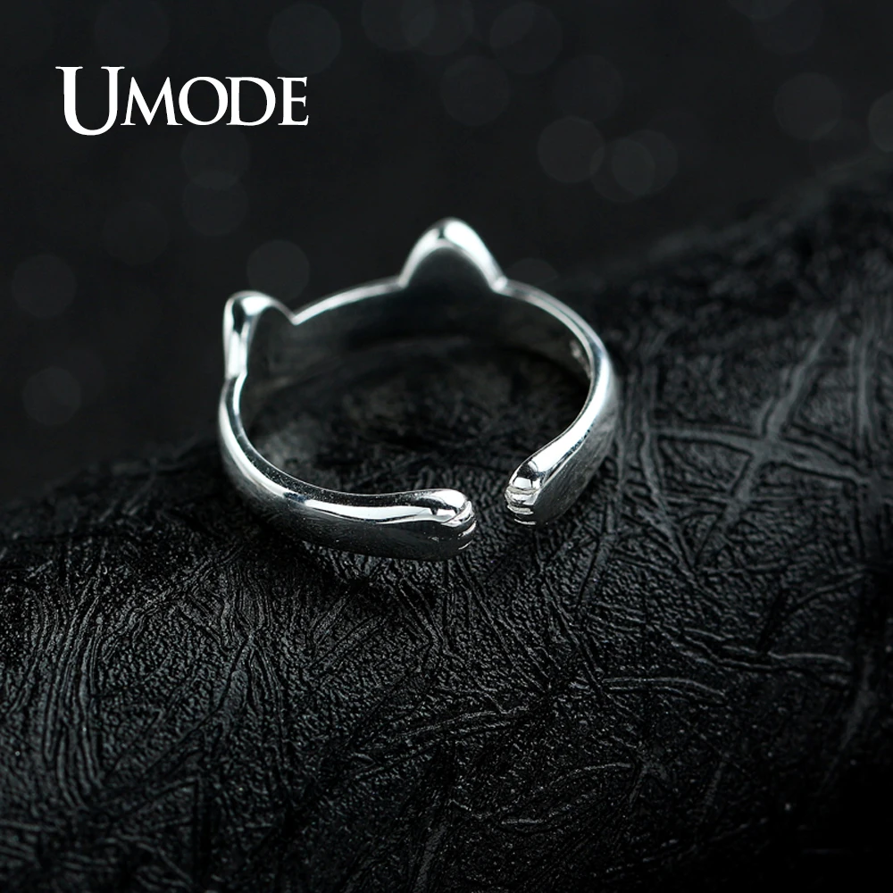 UMODE, новинка, подлинные, 925 пробы, серебряные, кошачьи серьги, кольца для женщин, серебряные ювелирные изделия, Открытое кольцо с котом, бижутерия для женщин, подарок, ULR0163