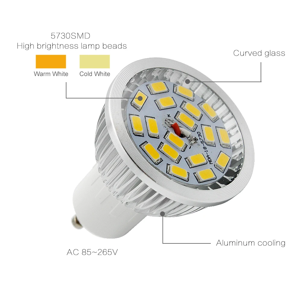 10 шт. GU10 Светодиодный прожектор AC 85-265 в высокая яркость 5730 SMD Lamparas потолочный