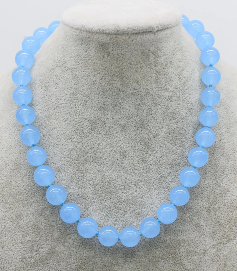 

light blue jade round 12mm necklace 17" nature FPPJ wholesale xmas gift