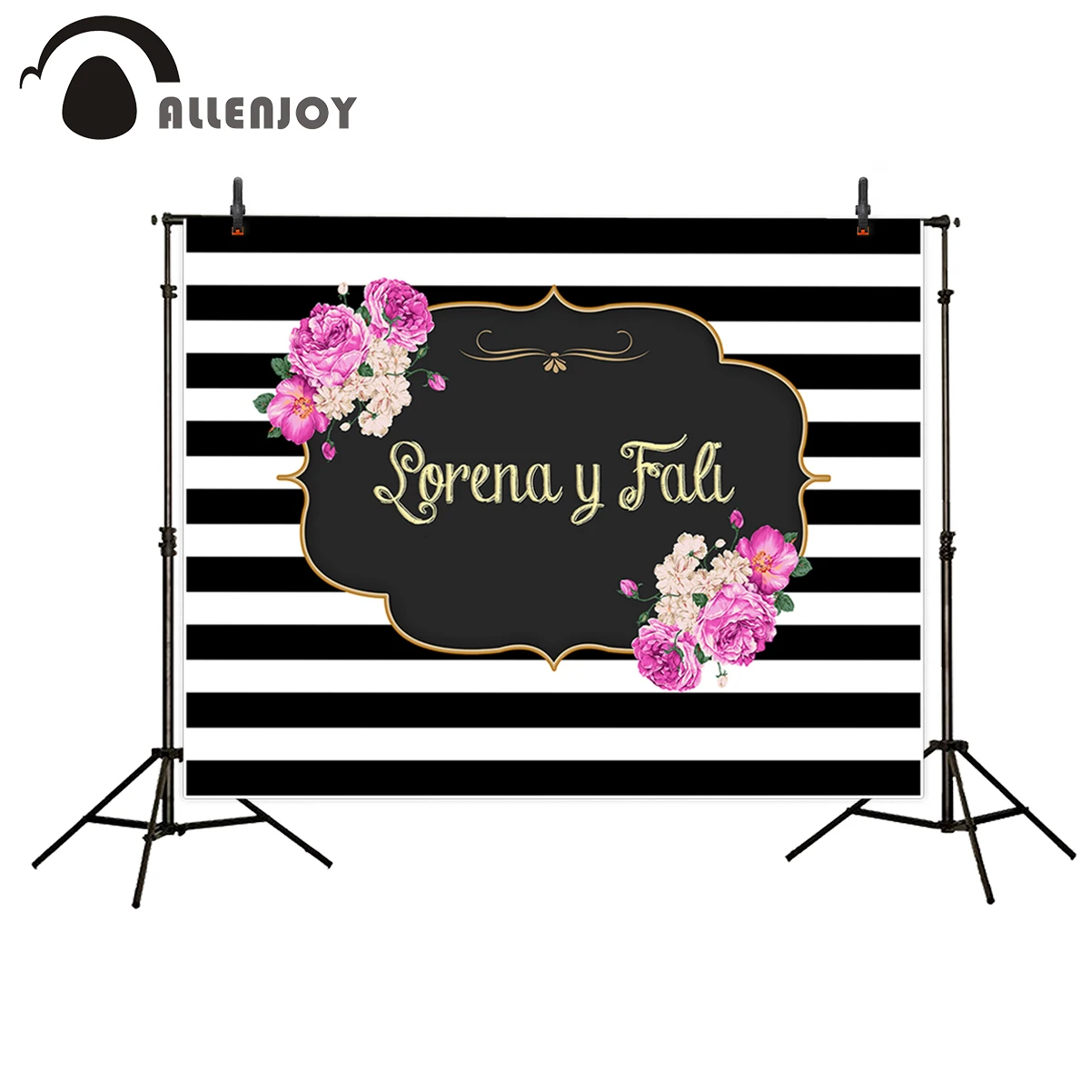 Allenjoy Новые поступления фоны черные белые полосы цветы Золотая рамка фон