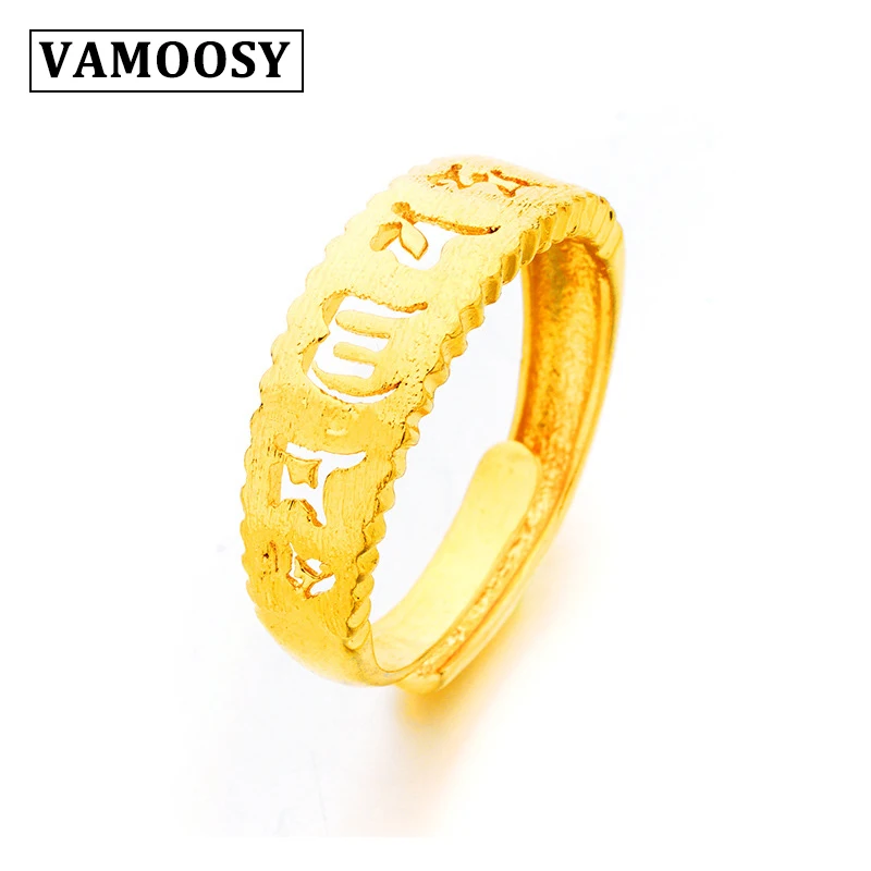 Женское Винтажное кольцо VAMOOSY золотистое с гравировкой в китайском буддийском