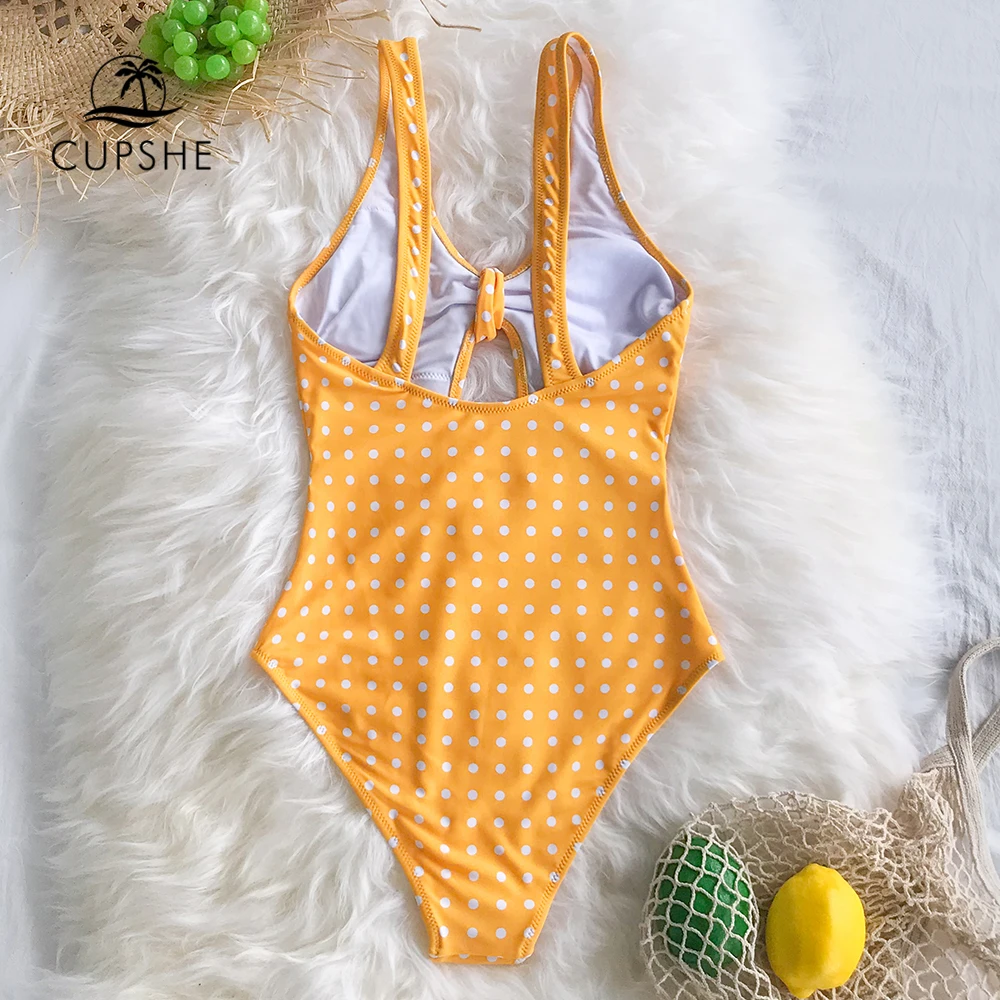 Купальник CUPSHE женский в желтый горошек с галстуком спереди бантом