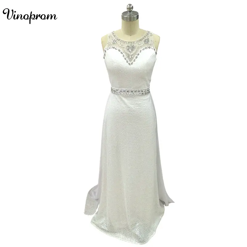 

Luxury A-Line Scoop Prom Dresses New Sequined Beads Backless Custom Long Cryatl Evening Prom Gowns