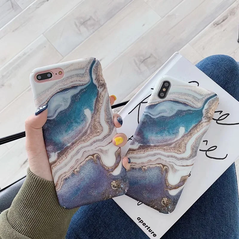 JIBAN Fashion Blue Star River Marble Cases For Iphone XS Max XR Matte Hard Plastic Back Cover for 6 6s 7 8 Plus Capa |