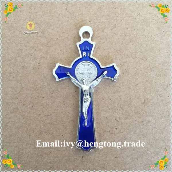 Бесплатная доставка синий цинковый сплав религиозный Розарий кулон крест