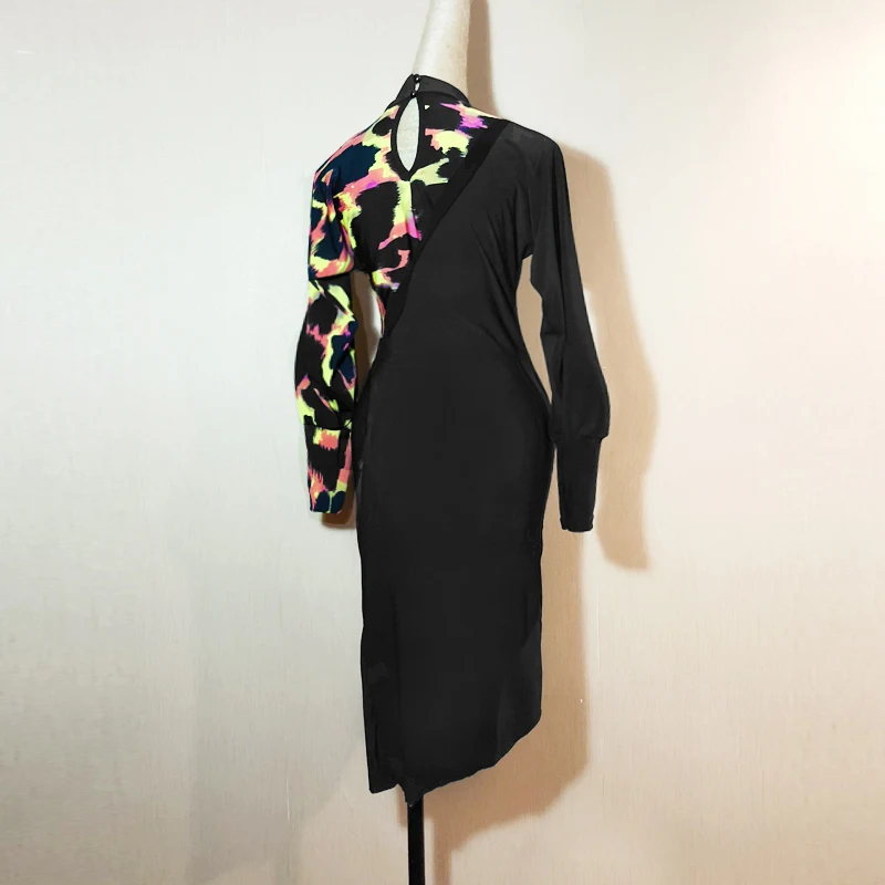 Latin Dance Dress Flame Color Small High Collar Adult Female Long Sleeve Dresses Ballroom Samba Practice Clothes DL3205 | Тематическая