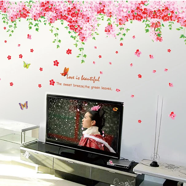 3 шт./компл. Вишневое дерево наклейка на стену цветок бабочка домашний декор для