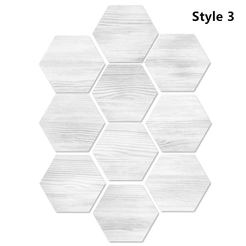 Style 3 10 шт водостойкие шестигранные формы деревянные зерна шаблон стены пол наклейки для кухни гостиной - Цвет: Style 3