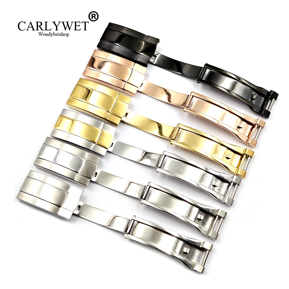 

CARLYWET оптовая продажа 16x9 мм 316L сменная Пряжка из нержавеющей стали для GMT Submariner браслет резиновые кожаные петли
