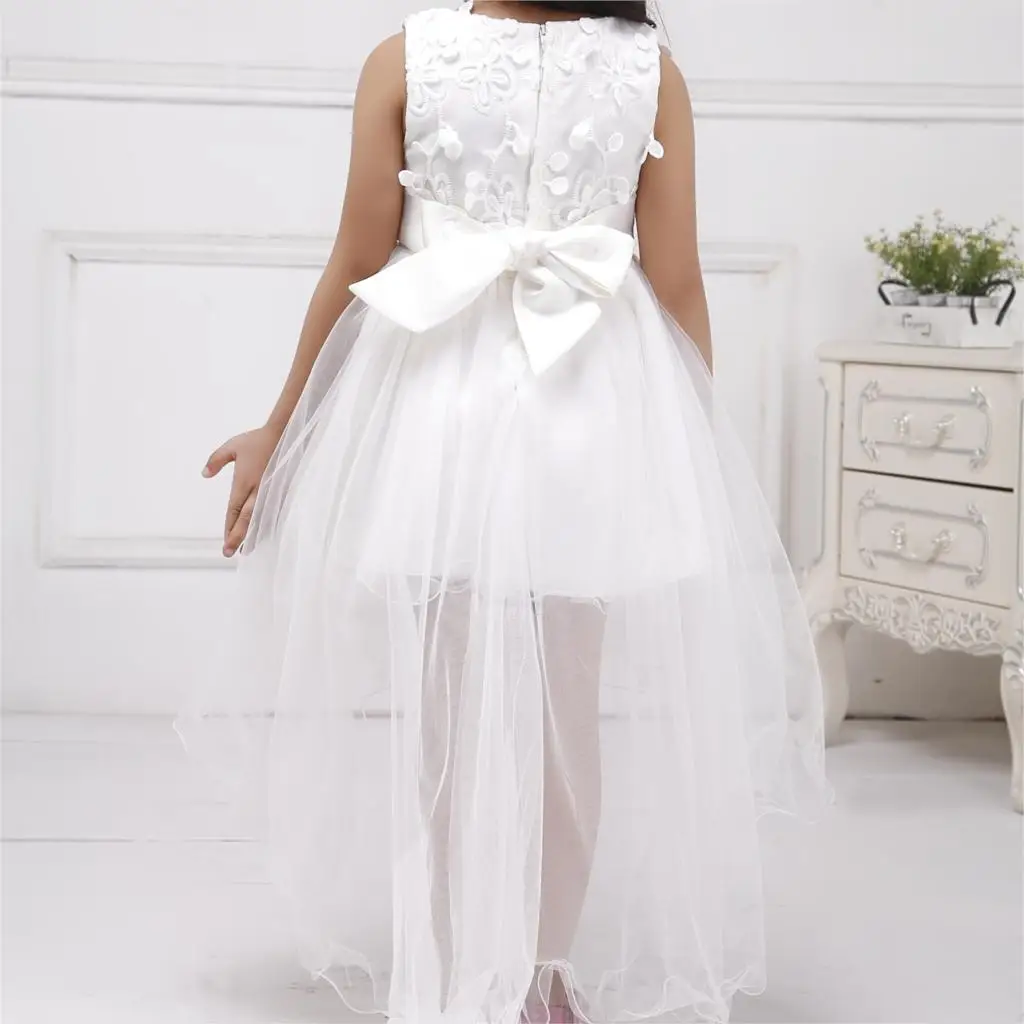 

Azel 4-12T Children Party Wear Short Front Long Back Formal Dress White Princess Wedding Flower Girl Vestidos Girls Clothes
