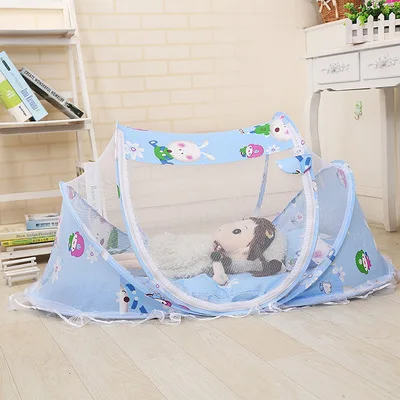 blue 4 pcs 110*65*60 см Складные портативные съемные и моющиеся 4 шт. хлопковые детские место для сна+ кроватка сетка+ музыкальная сумка+ детская подушка для 0-3Y - Цвет: blue 4 pcs
