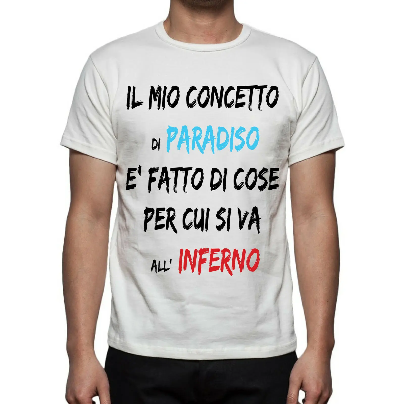 Футболка UOMO frase divertente INFENO PARADISO NO HAPPINESS REGALO ESTATE 20182019 модный бренд 734% хлопок с