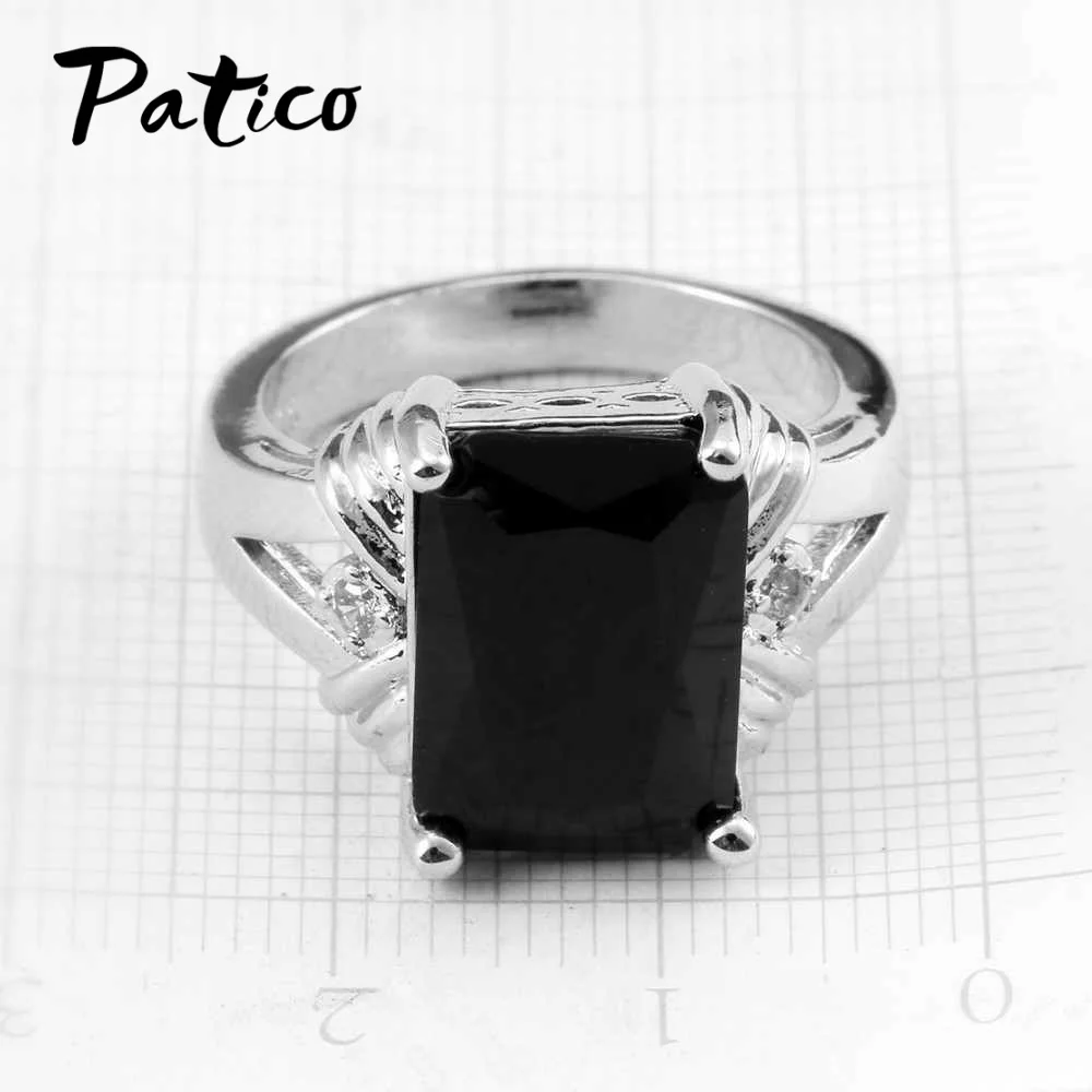 Classic 925 Sterling Silver Wedding Rings For Women&ampMen Black Square CZ Zirconia Finger Ring Female Christmas Party Gifts | Украшения и