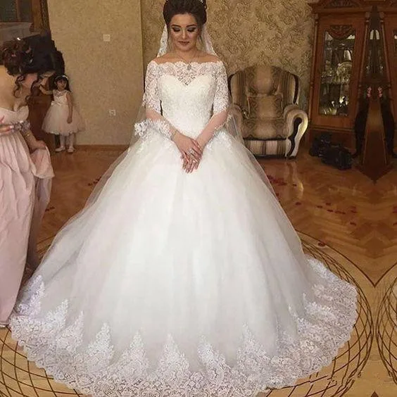 

Vestidos De Noiva 2021 Elegant A-Line suknia slubna Wedding Dress Tulle Appliques Beaded Princess Lace Wedding Gowns trouwjurk