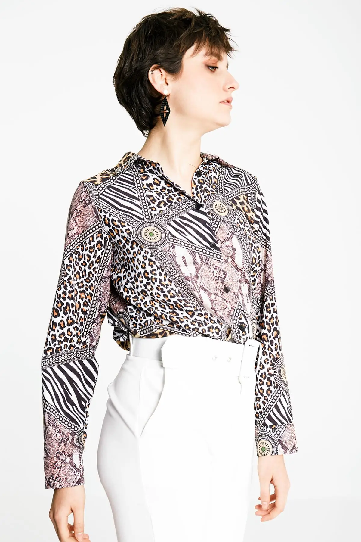 Gethit Женская белая рубашка с леопардовым принтом 19Y011126 |