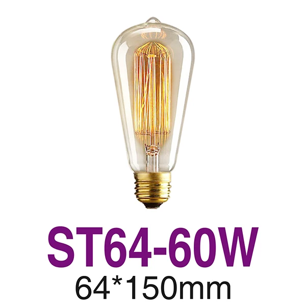ST64-60W-E27 Ретро лампы Эдисона ST64 G95 ST48 T10 T185 T300 T45 E27 E14 220V лампы накаливания 25 Вт 40 Вт 60 Вт накаливания Винтаж светильник теплый белый - Цвет: ST64-60W-E27