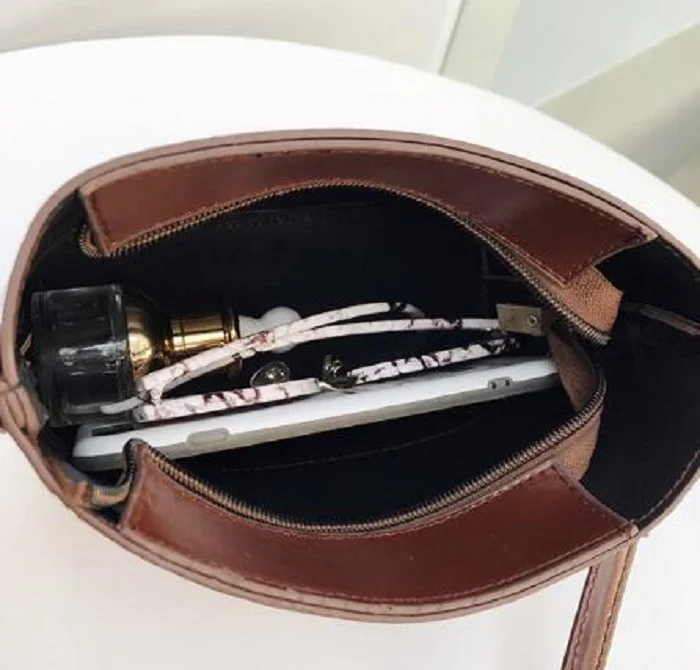 Модная Коричневая Сумка ведро для женщин Высококачественная сумка через плечо