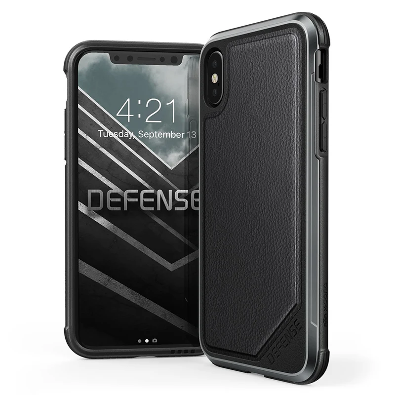 Black Leather X-Doria Defense Lux чехол для телефона iPhone XS X военный класс падение протестированный анодированный алюминиевый защитный чехол Крышка для iPhone X - Цвет: Black Leather