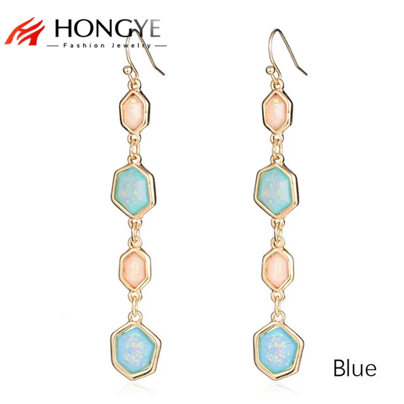

HONGYE New Women Fashion ful Laser Hexagon Resin - Long Drop Earrings for Women Jewelry Bijoux Gifts