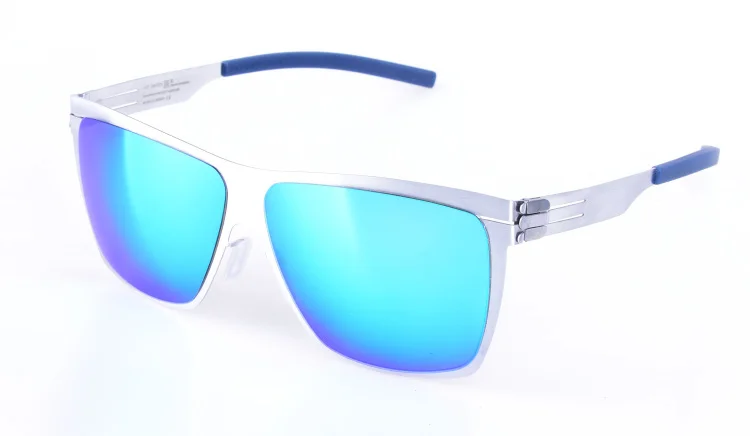 Silver vs blue lense Большой площади стильные мужские брендовые солнцезащитные очки без Очки оправа из нержавеющей стали солнцезащитные очки с оригинальной посылка - Цвет линз: Silver vs blue lense