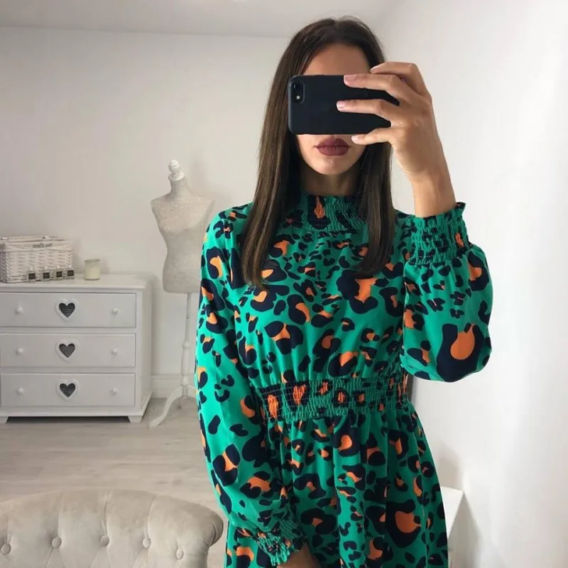 Женское платье с длинным рукавом BornToGirl черное зеленое красное в горошек
