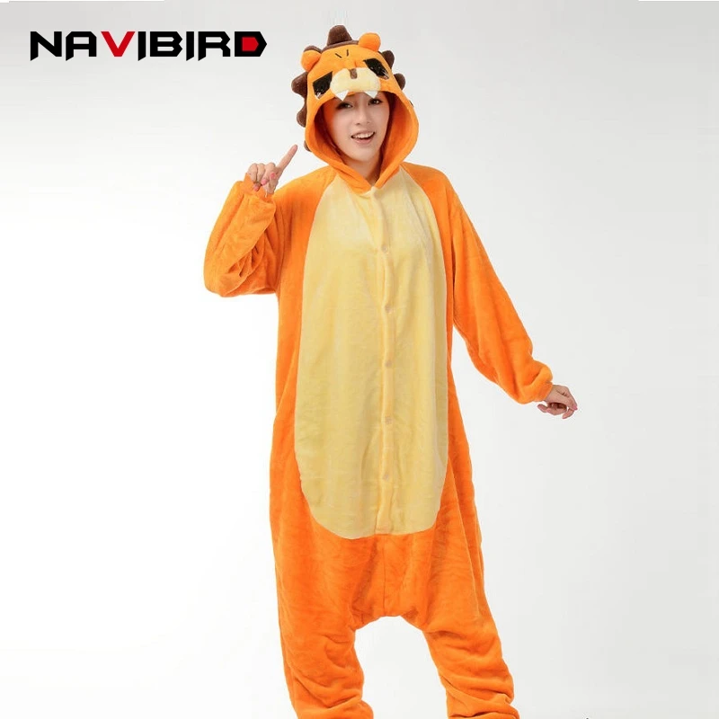 Для женщин Kigurumi оранжевый Лев Onesie для взрослых новая зимняя фланель толщиной