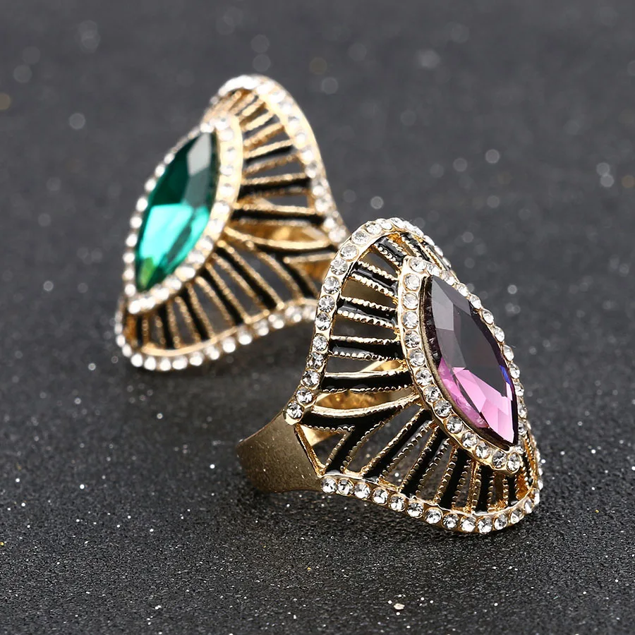 Кольцо обручальное с фиолетовым кристаллом женское модное ювелирное изделие из