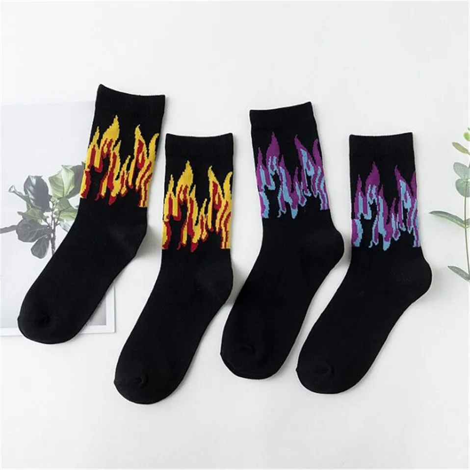 aliexpress - New Fashion Men Sock Hip Hop Color On Fire Crew Socks Red Flame Blaze Power Torch Hot Warmth Streetwear Skateboard Cotton Socks