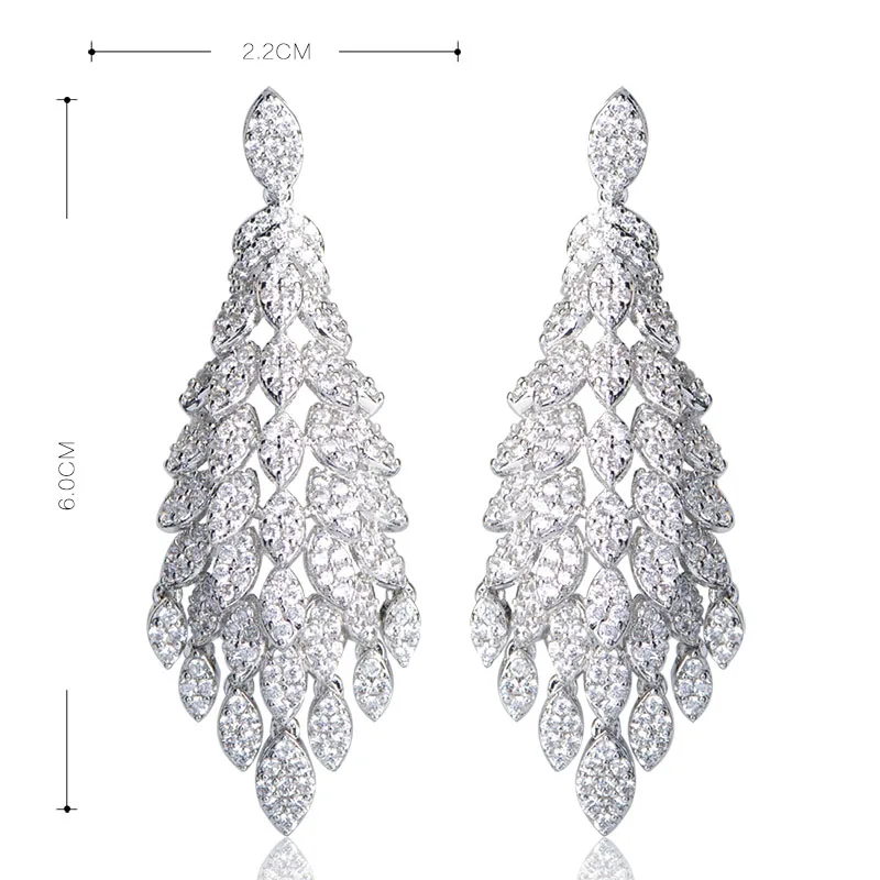 Blucome роскошный полный листья висячие серьги для женщин Свадебные цирконами