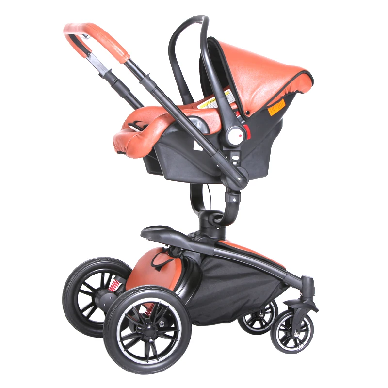 

Luxury Baby Stroller 3 In 1 High Landscape Travel System Newborn Baby Carriage Pu Leather Cover Stroller UK Tax Free Delivery
