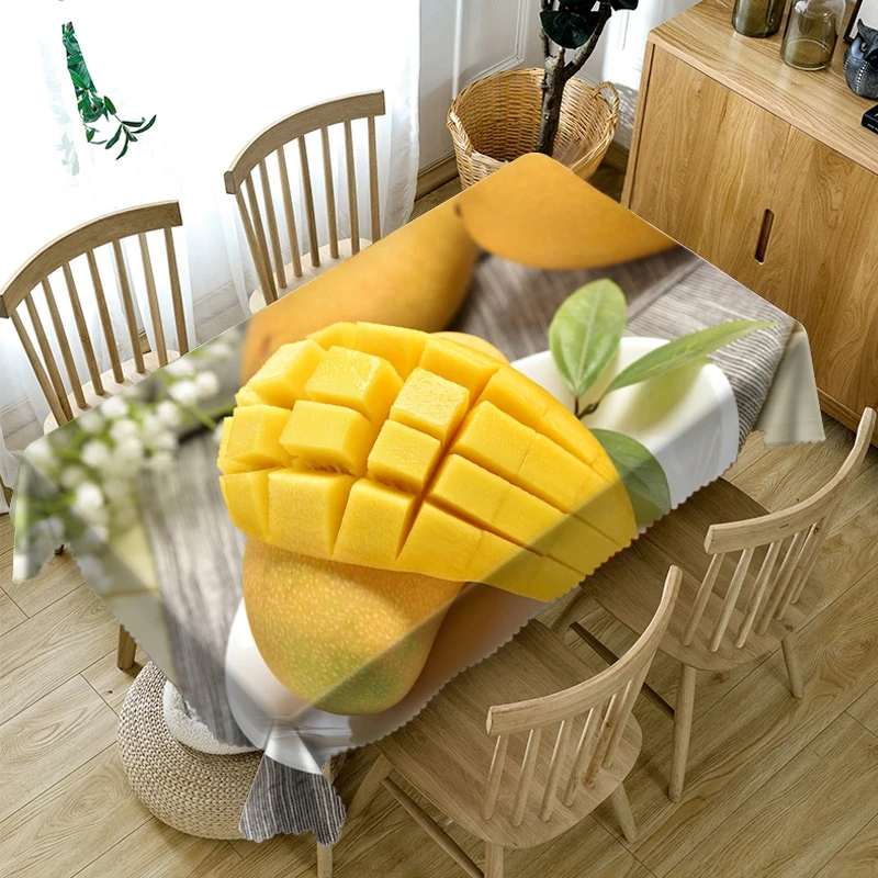 

Home Decoration 3D Round Tablecloth Yellow Mango/Red Cherry Fruit Series Pattern Washable Thicken Cotton Rectangular Table Cloth