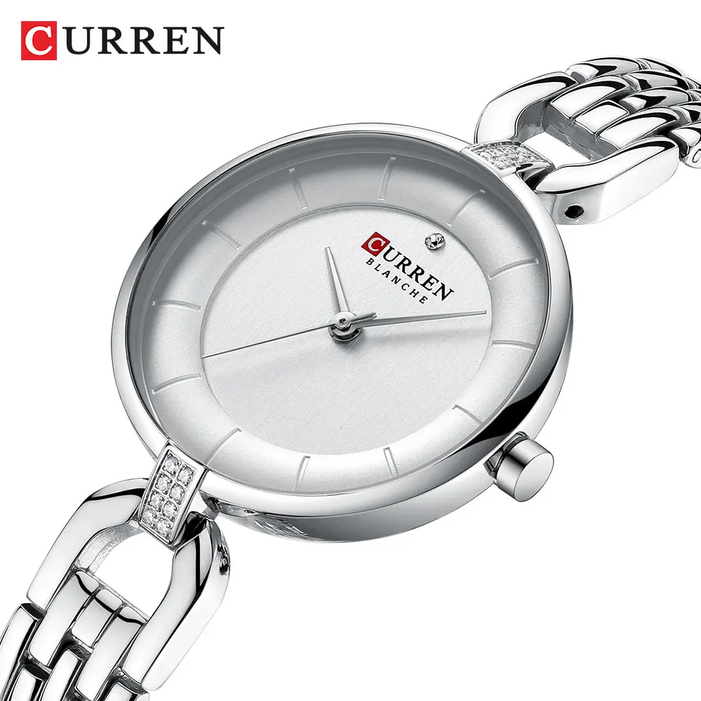 Curren Модные Серебряные часы для женщин Montre Femme роскошный ремешок из нержавеющей стали водонепроницаемые повседневные наручные часы подарок Reloj Mujer 9052