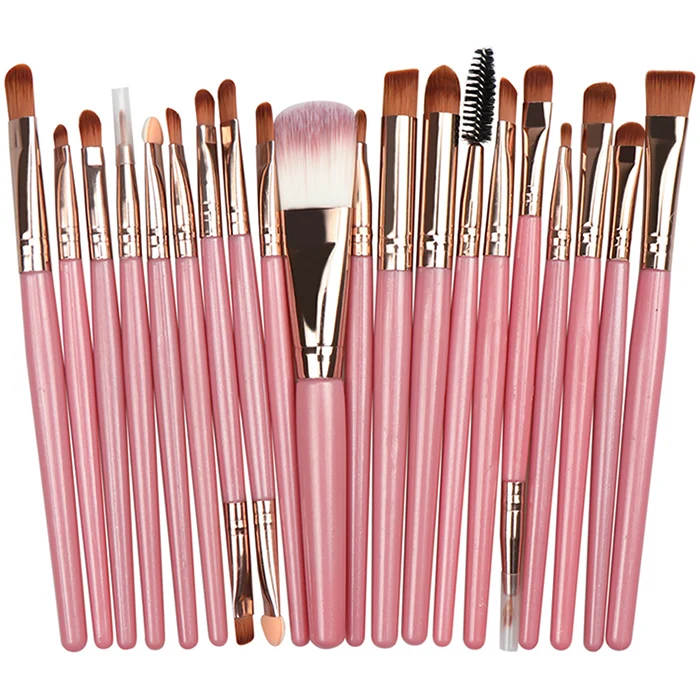 Pink and Rose Gold 20 шт., наборы кистей для макияжа, основа, пудра, Косметические румяна, тени для век, красота, блеск, макияж, брус, косметический набор инструментов для красоты - Handle Color: Pink and Rose Gold