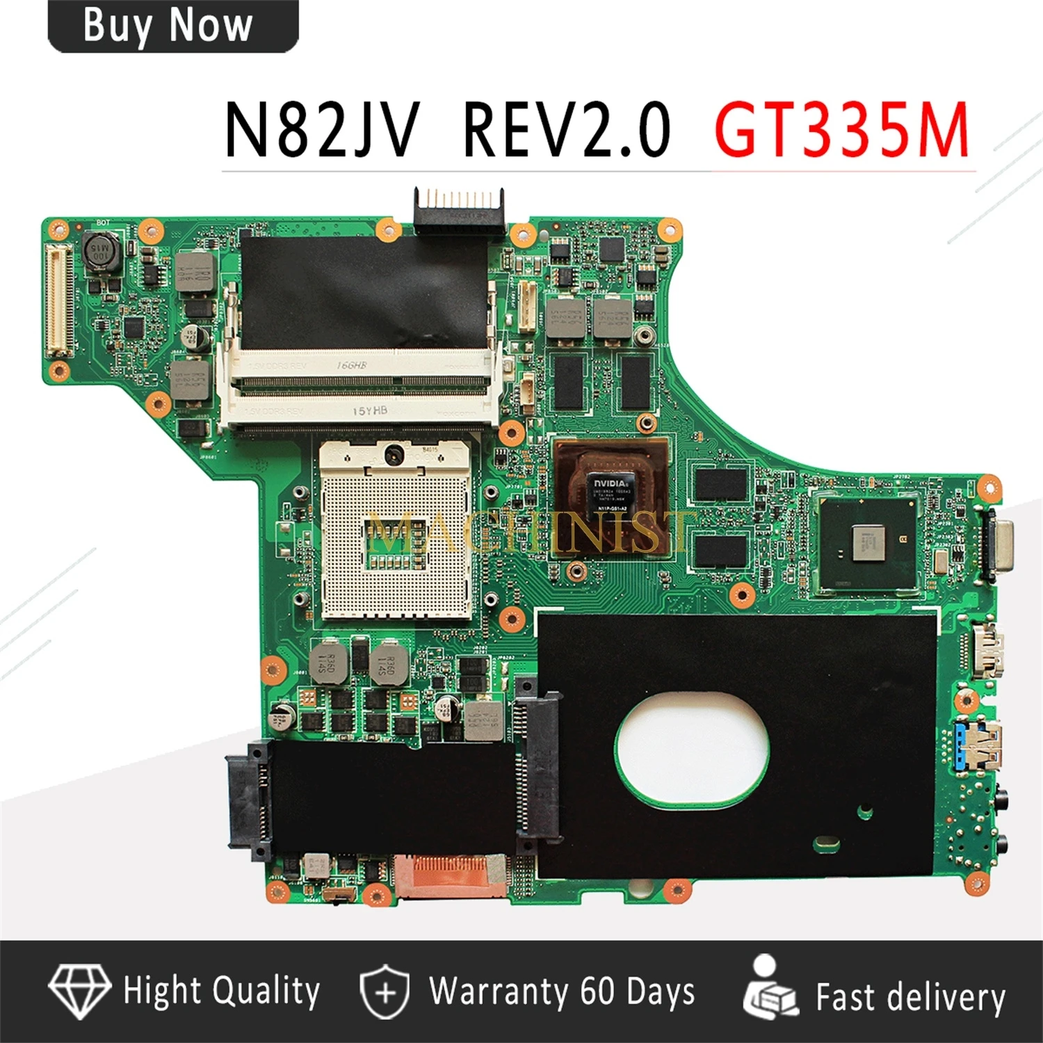 N82JV материнская плата для ASUS N82J N82JA ноутбука REV2.0 HM55 PGA989 DDR3 GT335M|Материнские платы