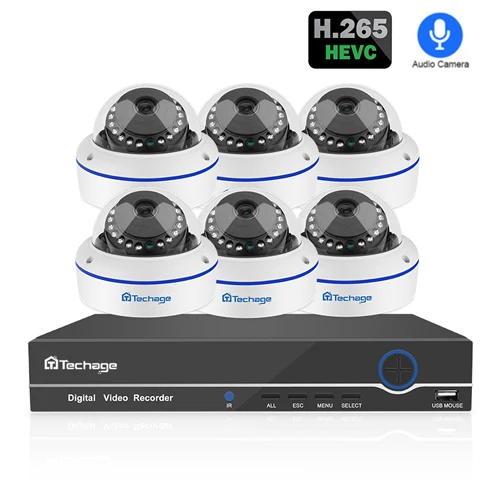 8CH NVR 6 Cameras Techage 8CH H.265 1080P POE NVR безопасности Камера Системы 4/6/8 шт. 2MP купольная ip-камера с модулем питания POE Комплект видеонаблюдения без RJ45 кабель - Цвет: 8CH NVR 6 Cameras