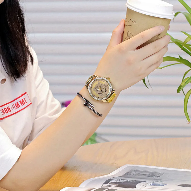 Часы женские из нержавеющей стали с алмазным циферблатом тигра|Женские наручные