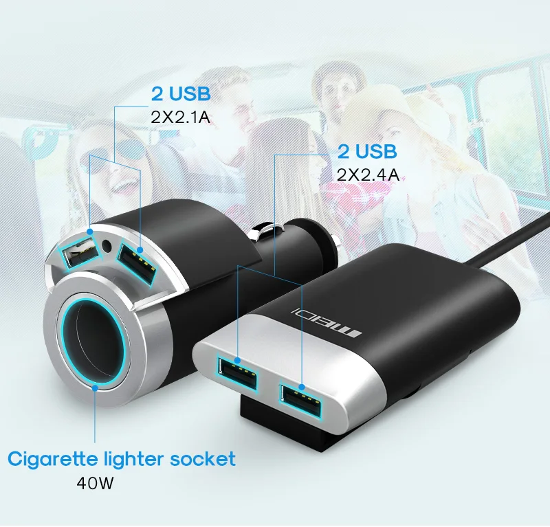 MEIDI автомобильное зарядное устройство 4 порта USB и адаптер для прикуривателя с кабелем 2 м универсальное USB быстрое зарядное устройство для мобильных телефонов и планшетов