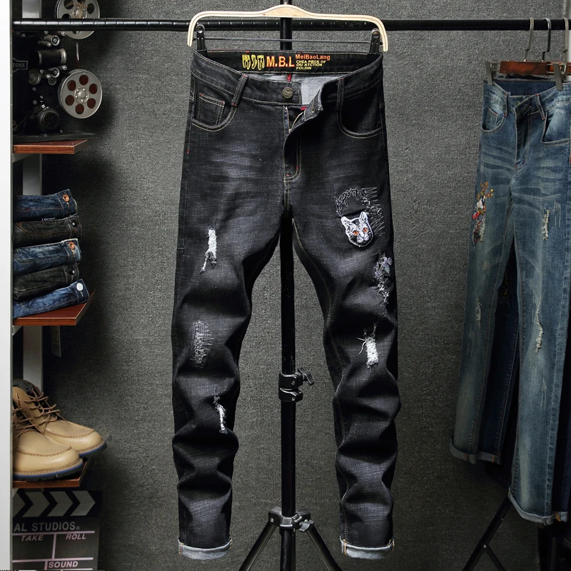 

Коллекция GuaPai Весна 2019, Мужская вышивальная мельница с тяжелым котом, белая упругие мужские джинсы-P55 QT3020-5168