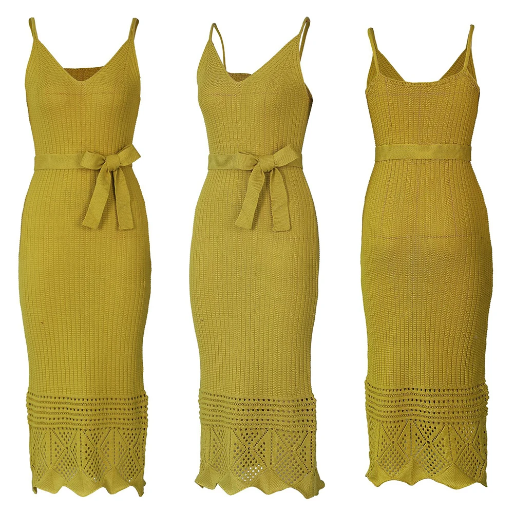 Женское Бандажное платье зеленое/желтое облегающее трикотажное с треугольным