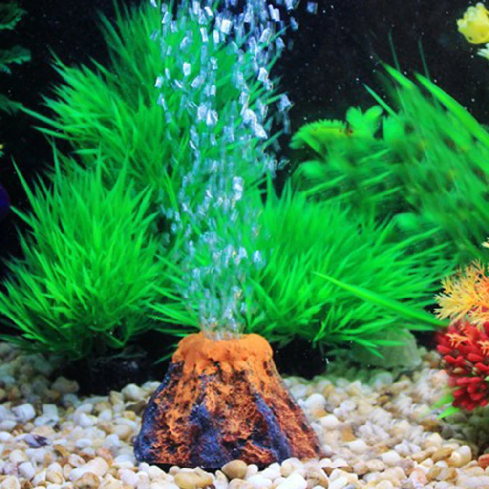 Аквариум орнамент Форма вулкана воздушные шарики камень Fish Tank кислородный насос