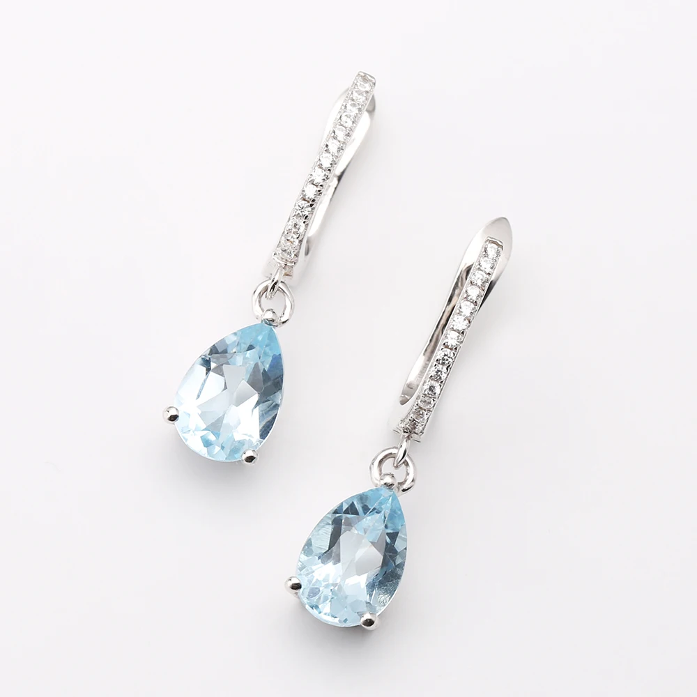 GEM'S BALLET 2.4Ct Sky Blue Topaz Water Drop Rings Earrings 925 Sterling Silver Natural Gemstone Fine Jewelry Set For Women | Украшения