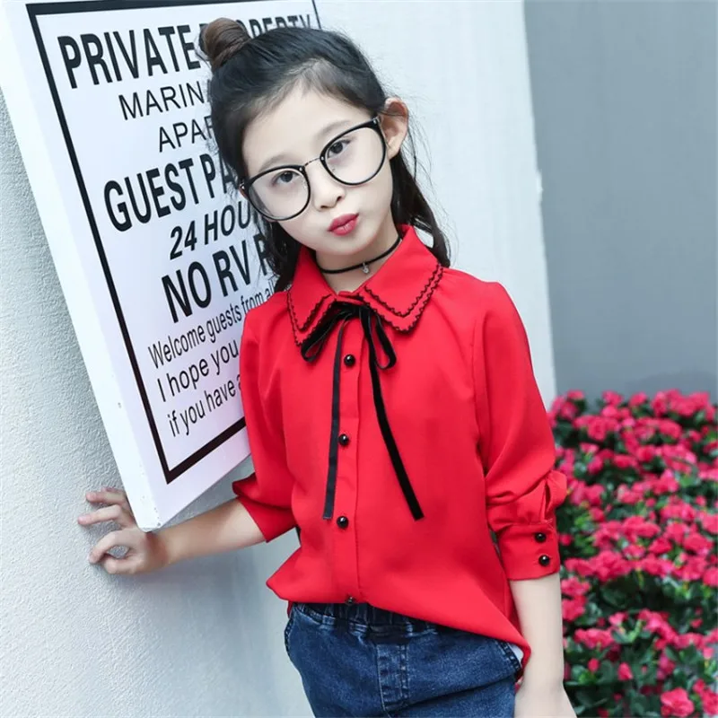 Осень 2017 детская одежда для девочек рубашка с длинным рукавом и бантом принцессы