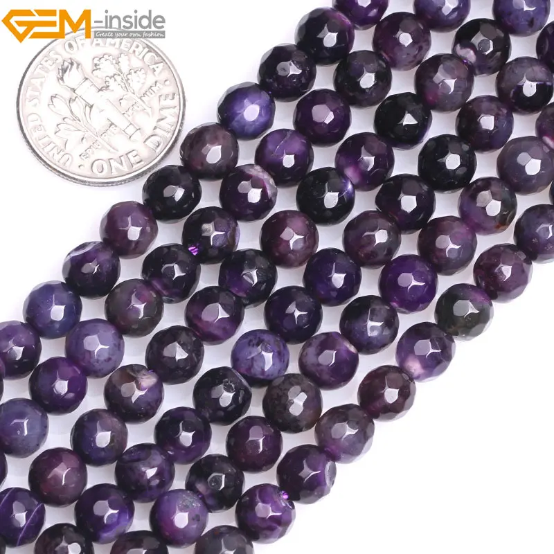 Gem-inside 6 мм-10 мм натуральный круглый граненый ленточный фиолетовый Сардоникс Агаты бусины для изготовления ювелирных изделий 15 дюймов DIY ювелирные изделия
