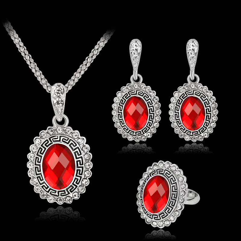 Hot Sale 4 Colors 925 Sterling Silver Jewelry Set Short Chain Charm Pendant Necklace Earring Ring Crystal for Women | Украшения и