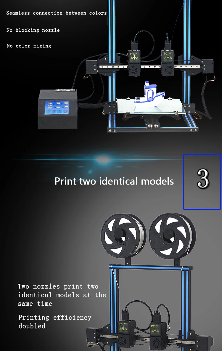 SunDcreate двойное сопло 3d принтер impressora 3d Два цвета и двойное сопло с 300x300x400 мм платформой