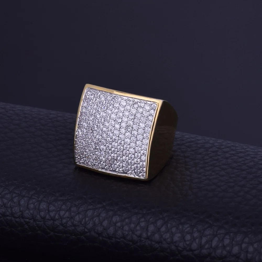 Bling мужское кольцо AAA+ циркон золото серебро Медь Материал Iced Full CZ Квадратные Кольца Мода Хип-хоп ювелирные изделия Размер 7-12
