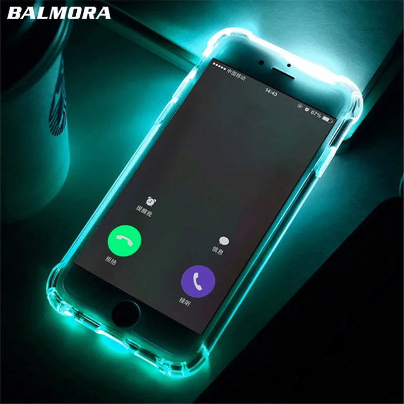 Balmora светодио дный вспышки ТПУ чехол для iPhone 7 8 10 X прозрачный вызова Световой