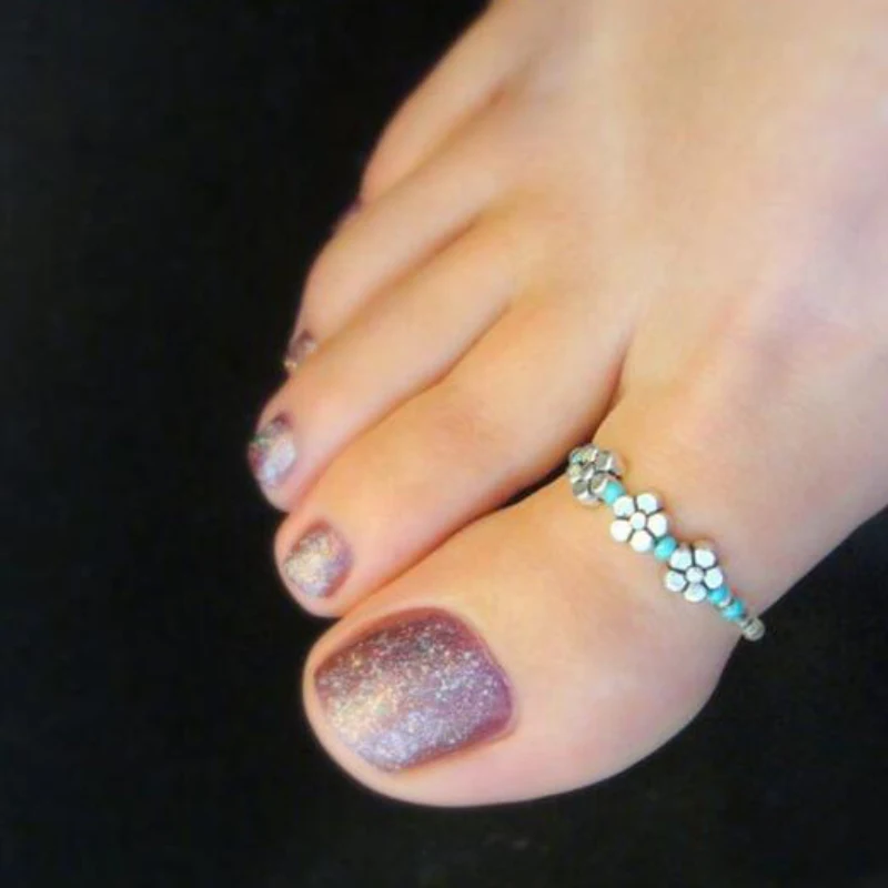 Bohemian Color Beads Toe Rings For Women Vintage Alloy Adjustable Flower Foot Fashion Summer Beach Jewelry Accessories | Украшения и