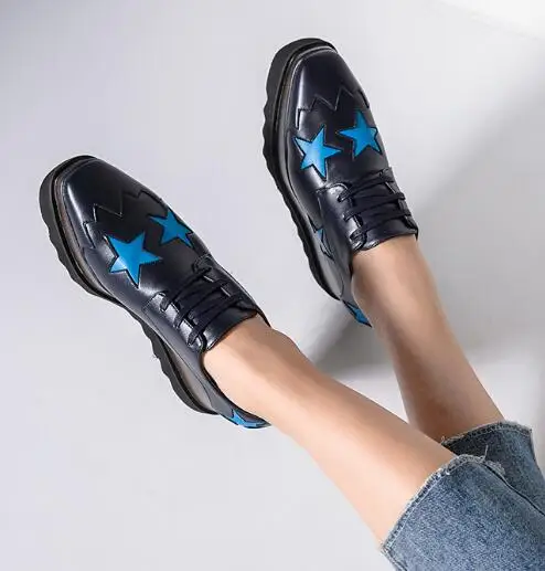 blue blue star ; женская обувь на платформе; 31 цвет; обувь из натуральной кожи на танкетке с квадратным носком; горячая распродажа; обувь, увеличивающая рост; цвет бежевый; Размеры 35-41 - Цвет: blue blue star